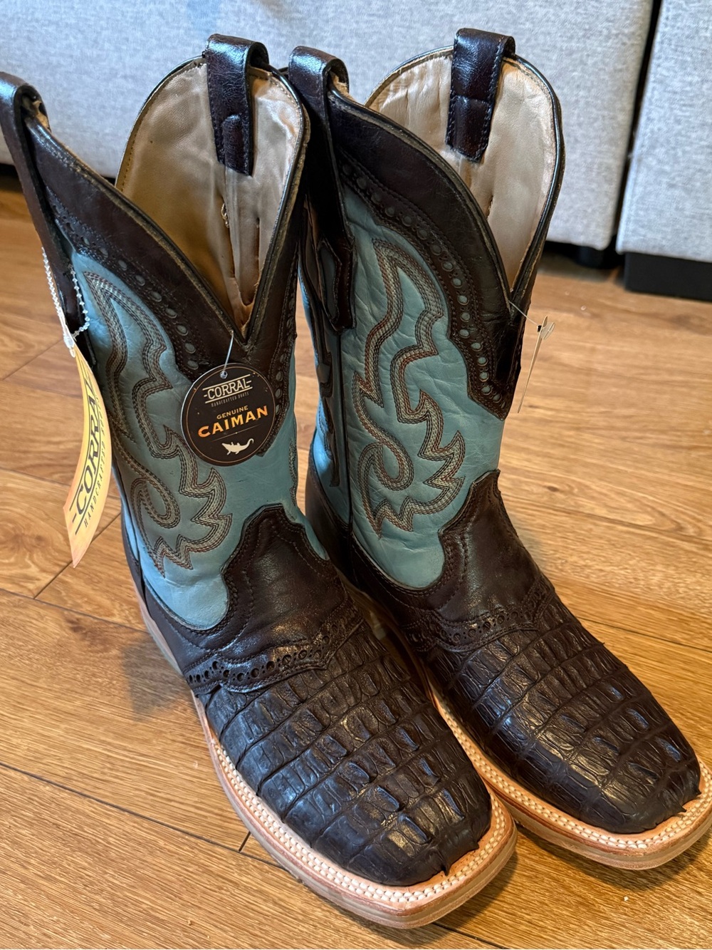 Corral Brown & Teal Caiman Toe Western Boots for Men